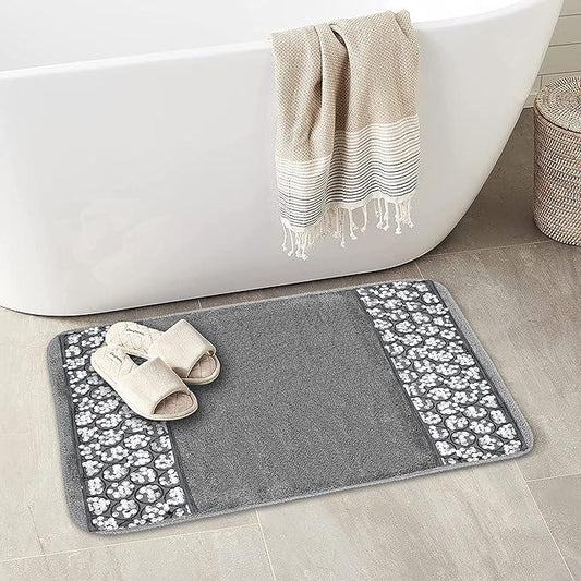 Zahari Home Sinatra Modern Bathroom Rug Classic Luxury Bath Rug Contemporary Decor Silver Bath Mat for Shower Unique Design Stylish Bathroom Rug Bath Shower Tub Decor Bling Silver - ModernBath