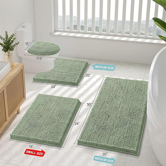 Smiry Luxury Chenille Bathroom Rugs 45x27, Extra Soft and Absorbent Shaggy Bath Mat, Machine Washable, Non-Slip Plush Carpet Runner for Tub, Shower, and Floor, Home Decor Accessories, Sage Green - ModernBath