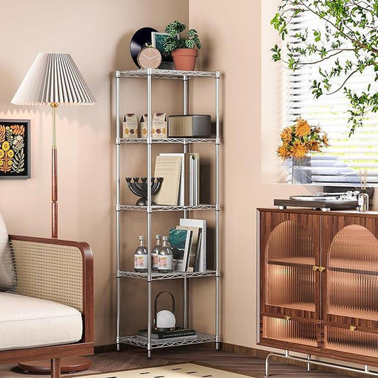 IZEUK 5 Tier Metal Wire Shelf Unit, Chrome Storage Rack Organizer for Kitchen, Bedroom, Living Room or Laundry Room, 17.7" W x 11.8" D x 55.0" H - ModernBath