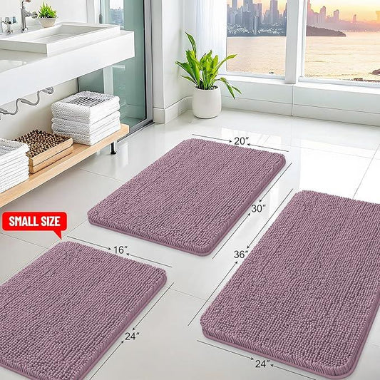 Arotive Bathroom Rugs 24x16, Extra Soft Absorbent Shaggy Chenille Bath Rugs, Machine Washable Rubber Backing Non-Slip Bath Mats for Bathroom Floor Tub and Shower, Home Decor Accessories, Deep Plum - ModernBath