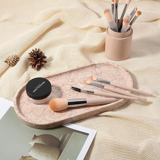 Koville Pink Marble Tray for Bathroom Countertop, Vanity Tray Stone Trays for Decor, Natural Marble Decorative Tray for Dresser Organizer, Storage Trays for Perfume, Jewelry, Cosmetics(Coquille Pink) - ModernBath