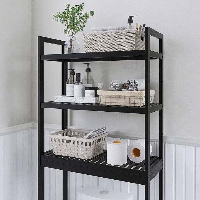 SMIBUY Bathroom Storage Shelf, Bamboo Over-The-Toilet Organizer Rack, Freestanding Toilet Space Saver with 3-Tier Adjustable Shelves (Black) - ModernBath