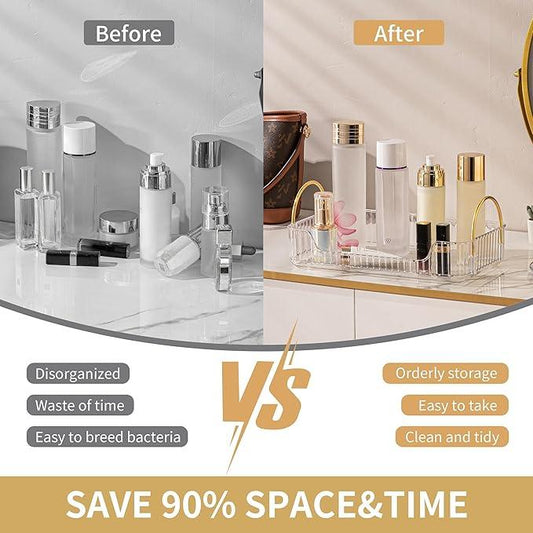 YCIA&DONE Bathroom Organizer Countertop, Makeup Storage, Skincare Cosmetic Tray Shelf, Perfume Holder Rack for Vanity Counter, Large Capacity, Easy to Install, Clean, 1 Tier, Clear White - ModernBath