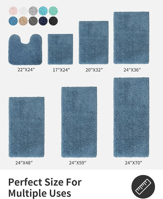 ILANGO Blue Bathroom Rugs 60" × 24" Non Slip & Super Absorbent Extra Thick Soft, Washable Bath Carpet Runner for Floor, Microfiber Plush Shaggy Bath Mats with Rubber for Bedroom Bathtub Shower Room - ModernBath