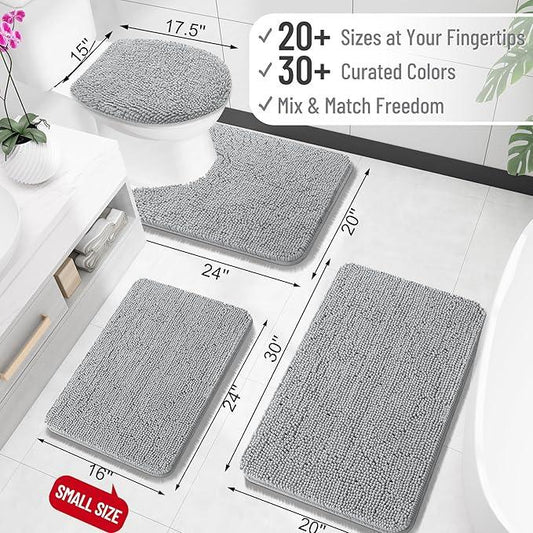 OLANLY Bathroom Rugs 24x16, Extra Soft Absorbent Chenille Bath Rugs, Rubber Backing Quick Dry, Machine Washable Bath Mats for Bathroom Floor, Tub and Shower, Home Decor Accessories, Light Grey - ModernBath