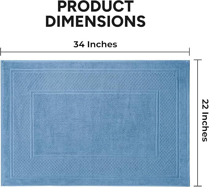 Avalon Towels Light Blue Bath Mat - 100% Cotton Set of 2 Absorbent Bathmat - Bathroom Mats Quick Dry Bath Mats for Bathrooms (22x34 Inches) - ModernBath