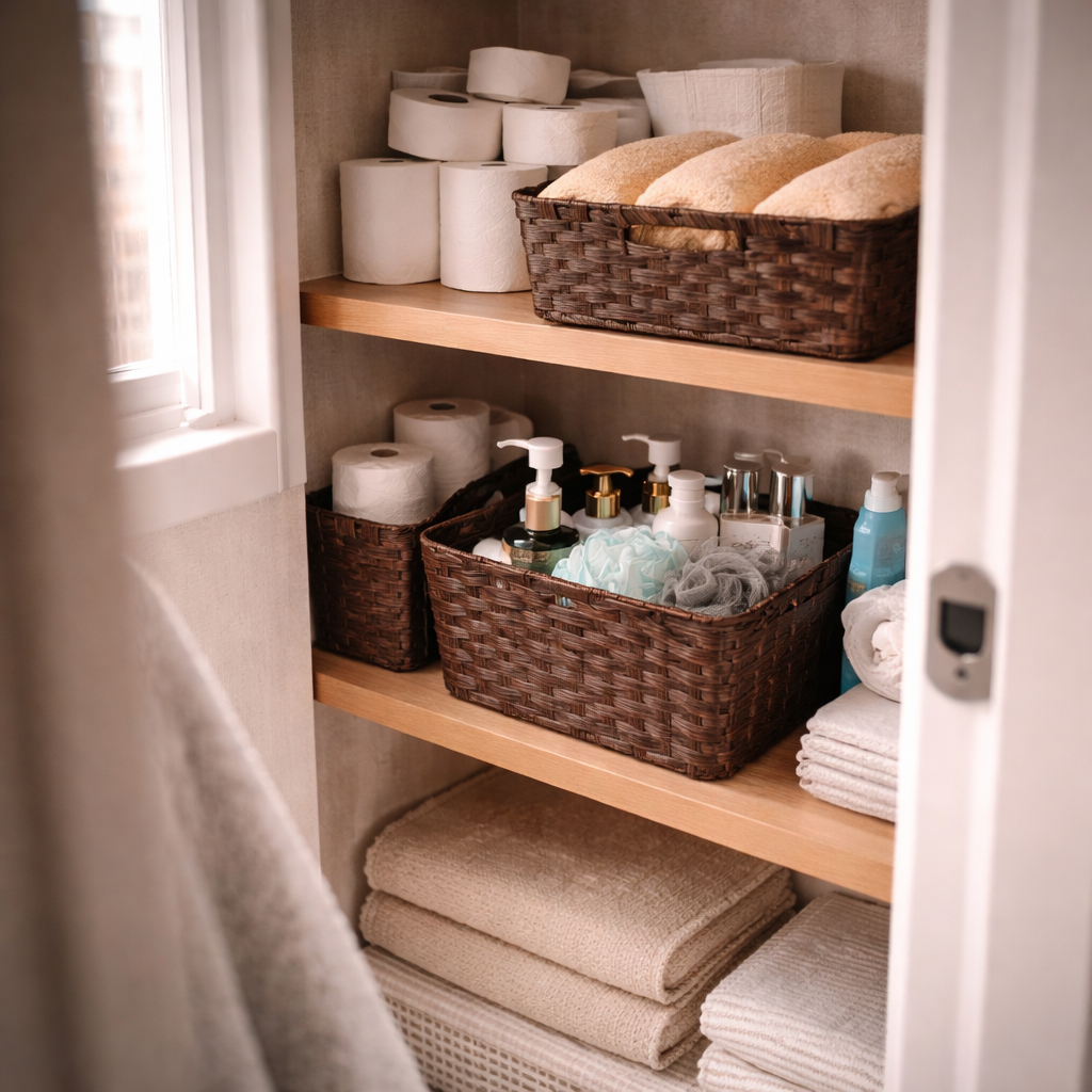 How Woven Storage Baskets Quietly Transform Bathroom Organization