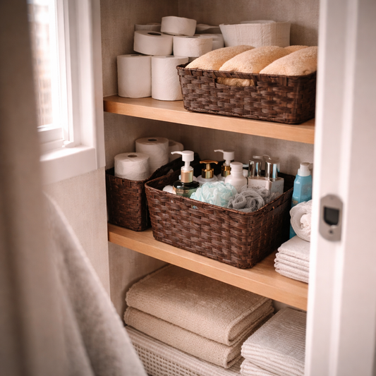 How Woven Storage Baskets Quietly Transform Bathroom Organization
