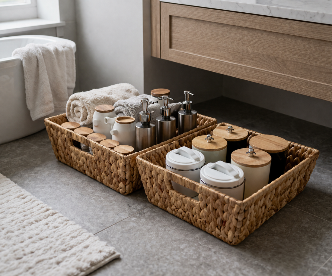 How Natural Wicker Storage Brings Quiet Order to Modern Bathrooms