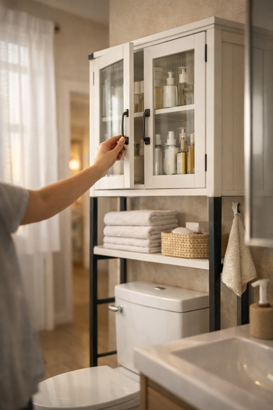 Turning Empty Vertical Space Into Calm Storage: A Tempered Glass Over-the-Toilet Cabinet for Modern Bathrooms