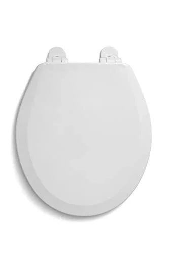 Centoco Round Toilet Seat, Heavy-Duty Wood Core with Plastic Scratch-Resistant Finish, Soft Close, Made in the USA, DSAMAZ7SC-301, Crane White (Cotton/Bright) - ModernBath