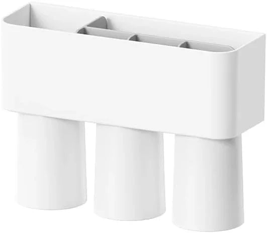 FLAUVEL Wall-Mounted Toothbrush and Toothpaste Holder - Self-Draining Design, Easy Installation, Space-Saving, White (Triple - Three Magnetic Cups) - ModernBath