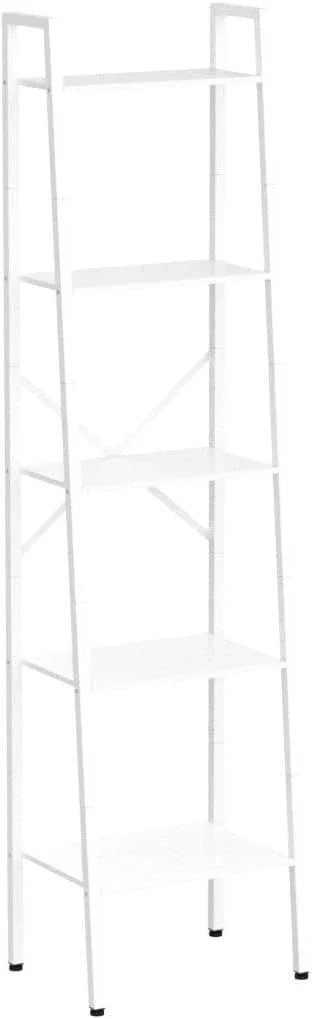Hoctieon 5-Tier Industrial Ladder Bookshelf, Narrow Ladder Shelf, Tall Standing Bookshelf, Skinny Open Ladder Shelf, for Living Room, Home Office, Kitchen, Bedroom, Metal Frame, White - ModernBath
