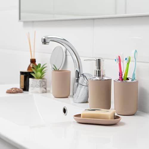 Moss & Stone 6-Piece Bathroom Accessories Set, Includes Soap Dispenser, Toothbrush Holder, Toothbrush Cup, Soap Dish, Complete Bathroom Decor Set (Beige) - ModernBath