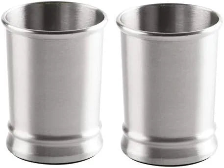 mDesign Modern Stainless Steel Bathroom Cups, Toothbrush Holders, Countertop Tumbler Cups for Rinsing/Drinking, Vanity Accessories and Makeup Brush Organizers, 2 Pack, Elwyn Collection, Brushed/Chrome - ModernBath