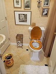 BLOFDE Elongated Toilet Seat Wood Toilet Seat Prevent Shifting with Zinc Alloy Hinges American Standard Size Toilet Seat Easy to Install also Easy to Clean(Elongated,Sparkling Classical Gold) - ModernBath