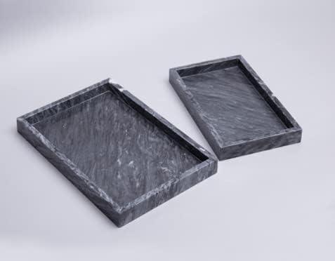 Moreast Black Marble Tray, Stone Bathroom Tray, Decorative Holder for Tissrue, Candle, Soap, Towel, Plant (Black - 12 x 8) - ModernBath