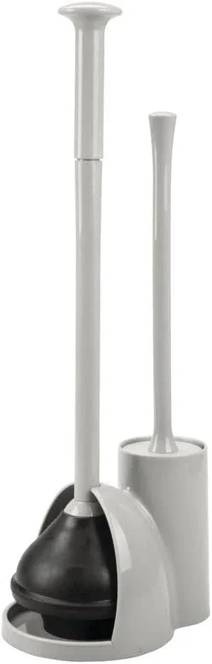 mDesign Hidden Plunger and Brush Set for Toilet Bowl - Brush Cleaner and Plunger Combo with Holder Caddy for Bathroom - Modern Toilet Brush and Plunger Set - Aura Collection - Light Gray - ModernBath