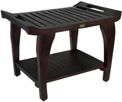 DecoTeak Tranquility 30 Inch Extended Height Brown Waterproof Teak Wood Shower Bench Stool Seat Chair for Inside Shower Storage Shelf Provides Safety Storage and Organization for Bathroom Accessories - ModernBath