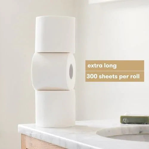 Bumboo Bamboo Toilet Roll 48 Pack | Toilet Paper 3 ply, 300 Sheets | Plastic-Free, Soft, Strong, Sustainable & Biodegradable Toilet Tissue - ModernBath