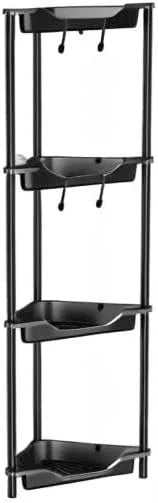 Orimade Rustproof 4 Tier Floor Standing Corner Shower Caddy Organizer, Plastic Metal Splicing Floor Corner Shelf Rack Storage Stands for Bathroom,10.8 x 10.8 x 44.6 inches, Black - ModernBath