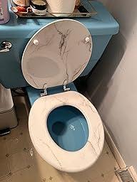 BLOFDE Round Toilet Seat Wood Toilet Seat Prevent Shifting with Zinc Alloy Hinges American Standard Size Toilet Seat Easy to Install also Easy to Clean(Round,Marble) - ModernBath