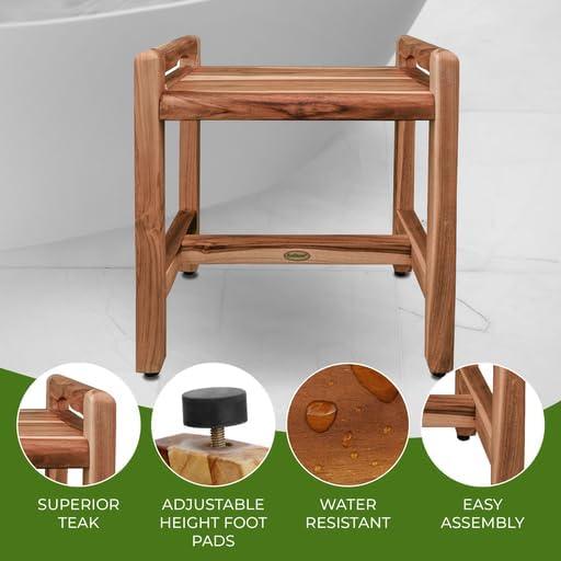 EcoDecors Eleganto 2O Inch Natural Color Waterproof Teak Wood Shower Bench Stool Seat Chair For Inside Shower Provides Safety, Storage, and Organization For Bathroom Accessories - ModernBath