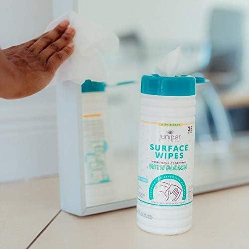 Juniper CLEAN 12 Pack Surface Cleaning Wipes with Bleach, All-Purpose Cleaner for Bathroom, Kitchen, Office, 420 Count Canister, 7.5" x 7" Sheet, Fresh Scent, Lint Free & Durable - ModernBath