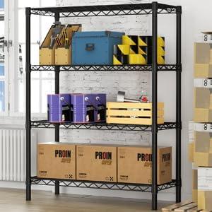 SINGAYE 4 Shelves Adjustable Shelf Heavy Duty Shelf 1400LBS Wire Storage Shelving Metal Organizer Wire Rack Black 18Dx46Wx59H - ModernBath