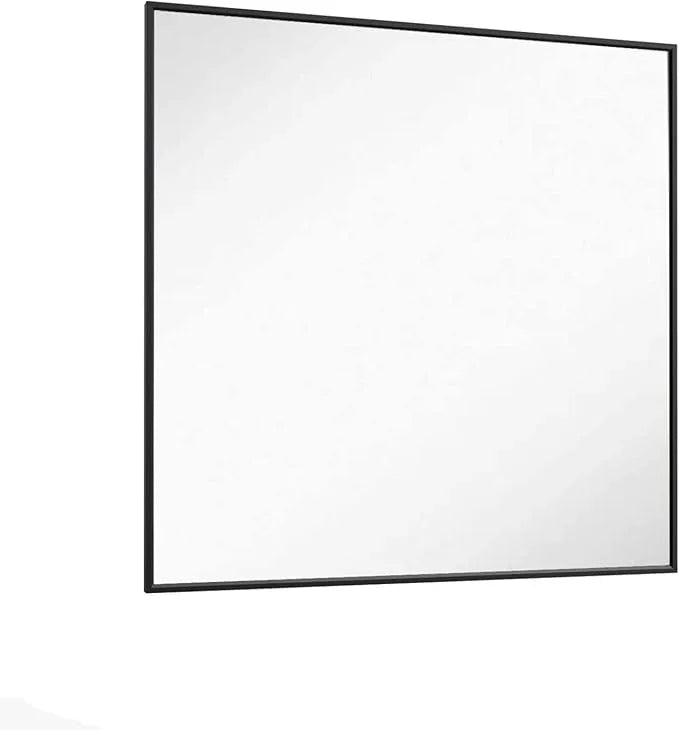 LOAAO 36"X36" Black Rectangle Bathroom Mirror Wall, Matte Black Aluminum Alloy Frame, Tempered Glass, Hangs Vertically or Horizontally, Easy to Install - ModernBath