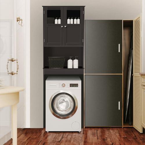 VINGLI Over The Toilet Storage Cabinet White Bathroom Storage Organizer Above The Toilet Shelf with Acrylic Glass Double Doors Wood Muebles para BañO Rack with Adjustable Shelf Espresso - ModernBath