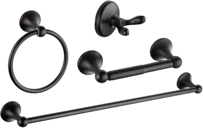 4 Piece Bathroom Accessory Set(Adjustable Towel Bar, Towel Ring, Toilet Paper Holder,Towel Robe Hook), Wall Mounted Bathroom Hardware Accessories Set,Oil Rubbed Bronze - ModernBath