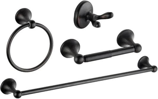4 Piece Bathroom Accessory Set(Adjustable Towel Bar, Towel Ring, Toilet Paper Holder,Towel Robe Hook), Wall Mounted Bathroom Hardware Accessories Set,Oil Rubbed Bronze - ModernBath