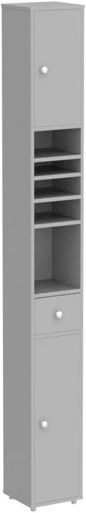 Haotian Bathroom Narrow Storage Cabinet Skinny Tall Unit with Adjustable Shelves Slender Anti-Tipping Floor Standing Cupboard, Gray BZR34-HG - ModernBath