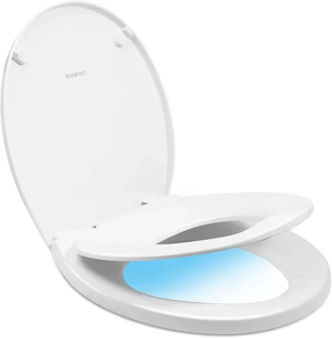 Round Toilet Seat with Slow Close Seat, Easy Clean, Plastic, White, Suitable Standard Round Toilet - ModernBath