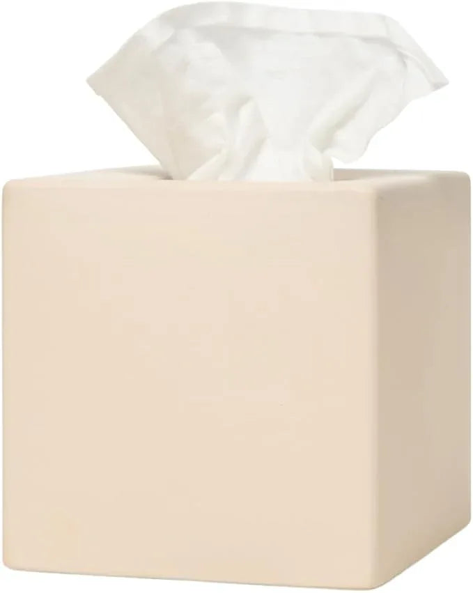 Simple Solid Ceramic Tissue Box Cover – Square Matte Finish Tissue Holder for Bathroom, Vanity, Nightstand, Office – Decorative & Discreet – Fits Standard Tissue Boxes (Buttercream) - ModernBath