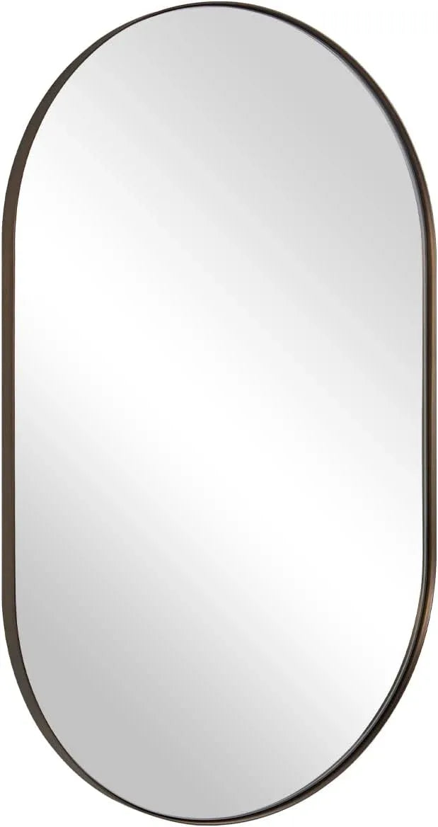 Andy Star Bronze Bathroom Mirror, 24x36 Brushed Bronze Oval Mirror, Oval Wall Mirror, Oval Vanity Mirror Metal Frame Deep 1’’ Hang Vertical or Horizontal - ModernBath