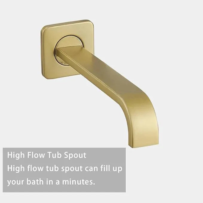 JingGang Brushed Gold Rain Shower System Tub Shower Faucet Set 12 Inch Square Rainfall Shower Head with Handheld Sprayer and Tub Spout Rough-in Valve Shower Mixer Combo Kit - ModernBath