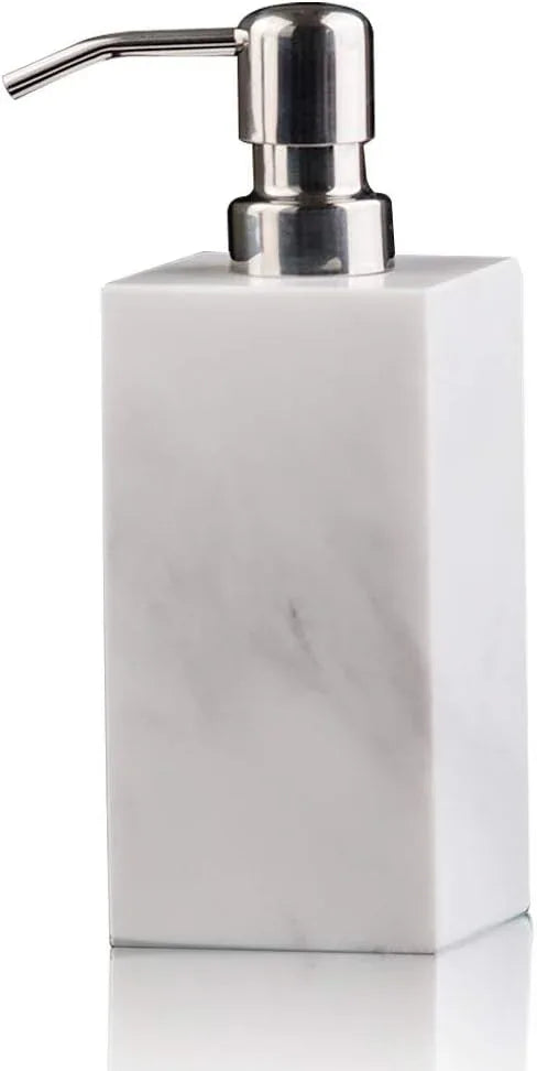 Hand Liquid&Lotion Soap Dispenser Pump Bottle Natural Marble for Kitchen Bathroom Countertop Laundry Room Holds Dish Soap Shampoo Laundry Liquid Shower Gel (Sir White) - ModernBath