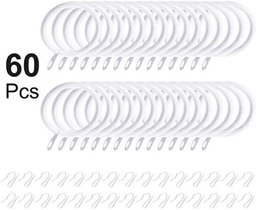 Hotop 30 Pcs Metal Drapery Curtain Rings 0.98/1.26/1.65 inch Interior Diameter and 30 Pcs Hanging Curtain Drapery Pin Hooks for Window Door Shower(32 mm,White) - ModernBath