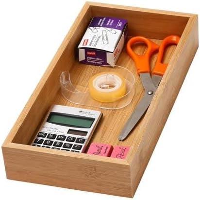 YBM Home Bamboo Drawer Organizer Storage Box for Kitchen Drawer, Junk Drawer, Office, Bedroom, Children Room, Craft, Sewing, and Bathroom, 6x15x2 inch - ModernBath