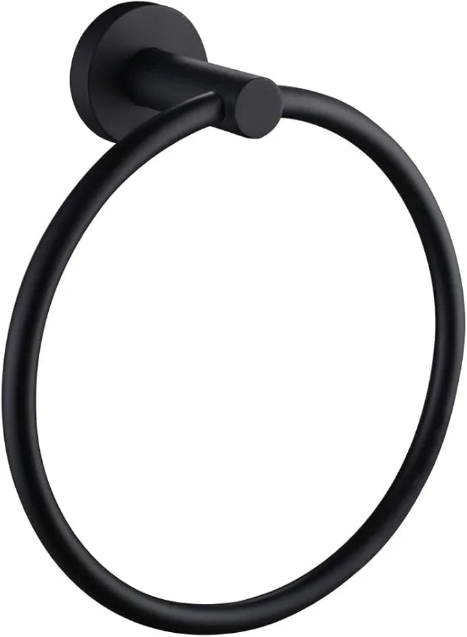 APLusee Matte Black Towel Ring Wall Mounted, Hand Towel Holder for Bathroom, Solid Stainless Steel Round Wall Hanger - ModernBath
