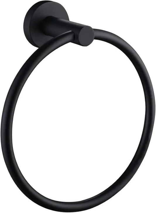 APLusee Matte Black Towel Ring Wall Mounted, Hand Towel Holder for Bathroom, Solid Stainless Steel Round Wall Hanger - ModernBath