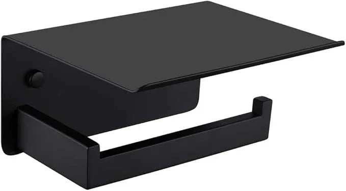 APLusee Toilet Paper Holder with Shelf Matte Black, 304 Stainless Steel Tissue Holder, Wall Mounted - ModernBath