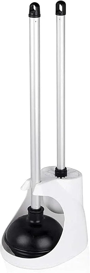 NEIKO 60167A Toilet Plunger with Holder for Brush and Bathroom Plunger Set, Clean Aluminum Handle, White Plunger Caddy, Toilet Brush Set for Cleaning Toilet Bowl - ModernBath