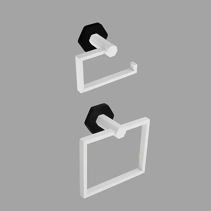 GERZWY Bathroom 2-Piece Hardware Set Stainless Steel Wall Mount - Towel Ring Toilet Paper Holder, White & Black - ModernBath