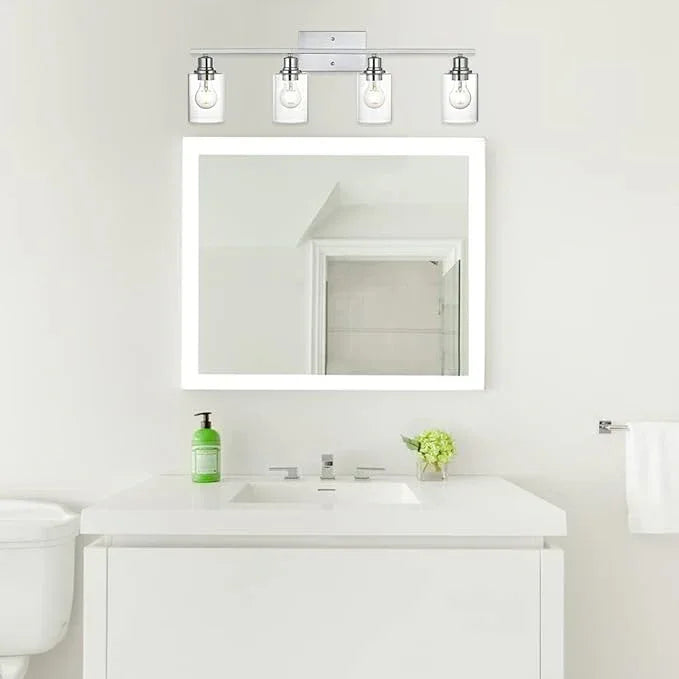 VINLUZ Vanity Light Fixtures,4-Light Indoor Modern Chrome Finish Bathroom Lighting Over Mirror with Clear Glass Shade Metal Base Wall Mounted Lamp for Vanity Table, Living Room - ModernBath