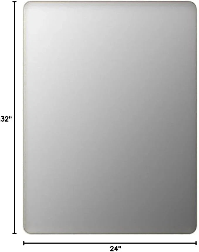 LOAAO 24X32 Inch Brushed Nickel Bathroom Mirror, Rounded Rectangle Silver Metal Frame Mirror, Brushed Nickel, Anti-Rust, Shatter Proof, Hangs Horizontally or Vertically - ModernBath