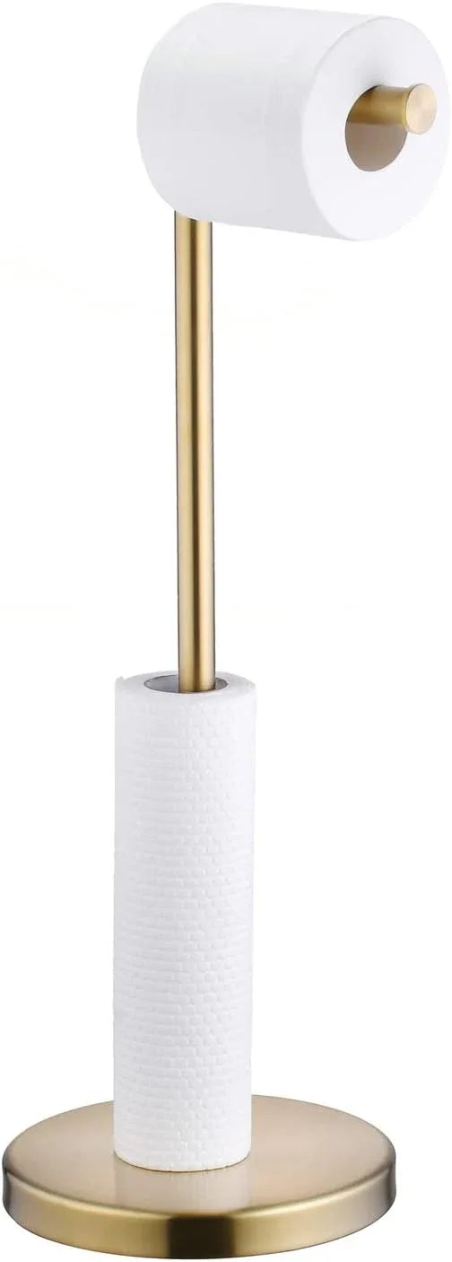 SHUNLI Toilet Paper Holder Stand with Storage, Brushed Gold, SUS304 Stainless Steel, 18x7x58cm, 4-5 Roll, 2.2kg, Modern, 7782BG - ModernBath