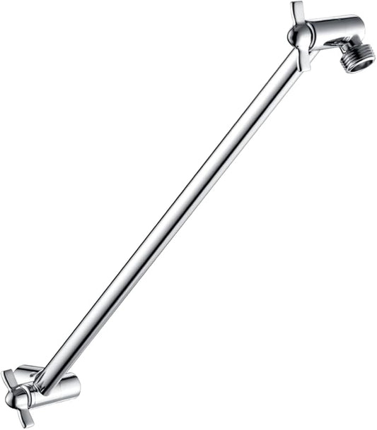 BRIGHT SHOWERS 15 Inch Extra Long Shower Head Extension Arm, Solid Brass Shower Arm Extender with Locking Screw for Rain and Handheld Showerhead, Height & Angle Adjustable, Chrome